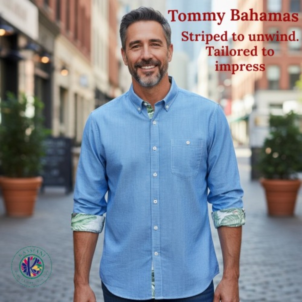 Tommy Bahama Men's Long Sleeve Shirt – Striped, Relaxed Fit, Matching Trim, L